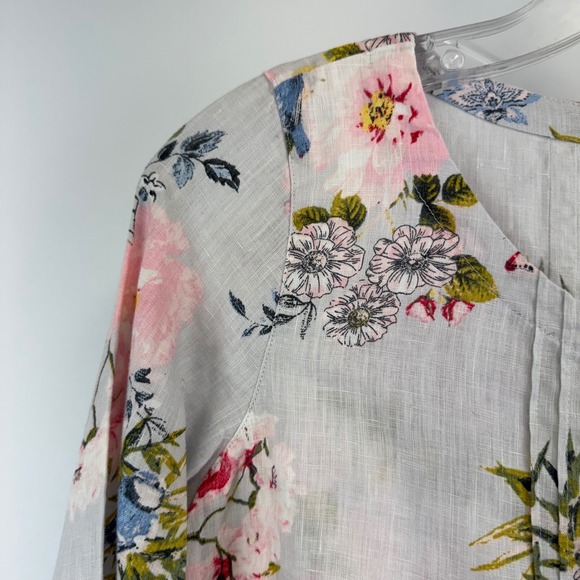 J.Jill Top Women's S Petite Linen Floral Blouse Cottagecore Boho - Picture 8 of 14